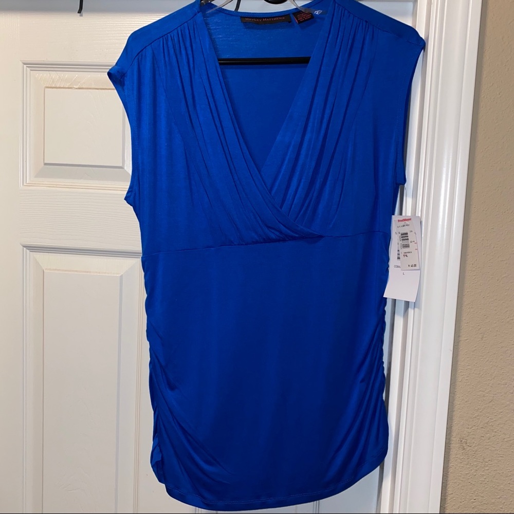 Blue mock wrap shirt
